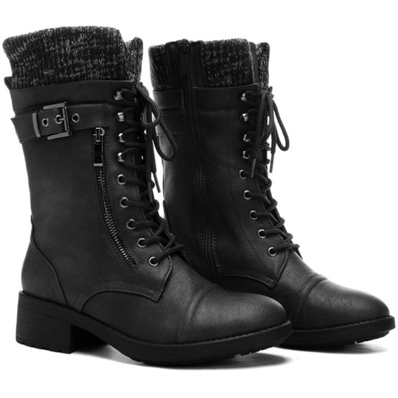 Lace up Mid Calf Combat Riding Military Boots - Picture 3 of 8